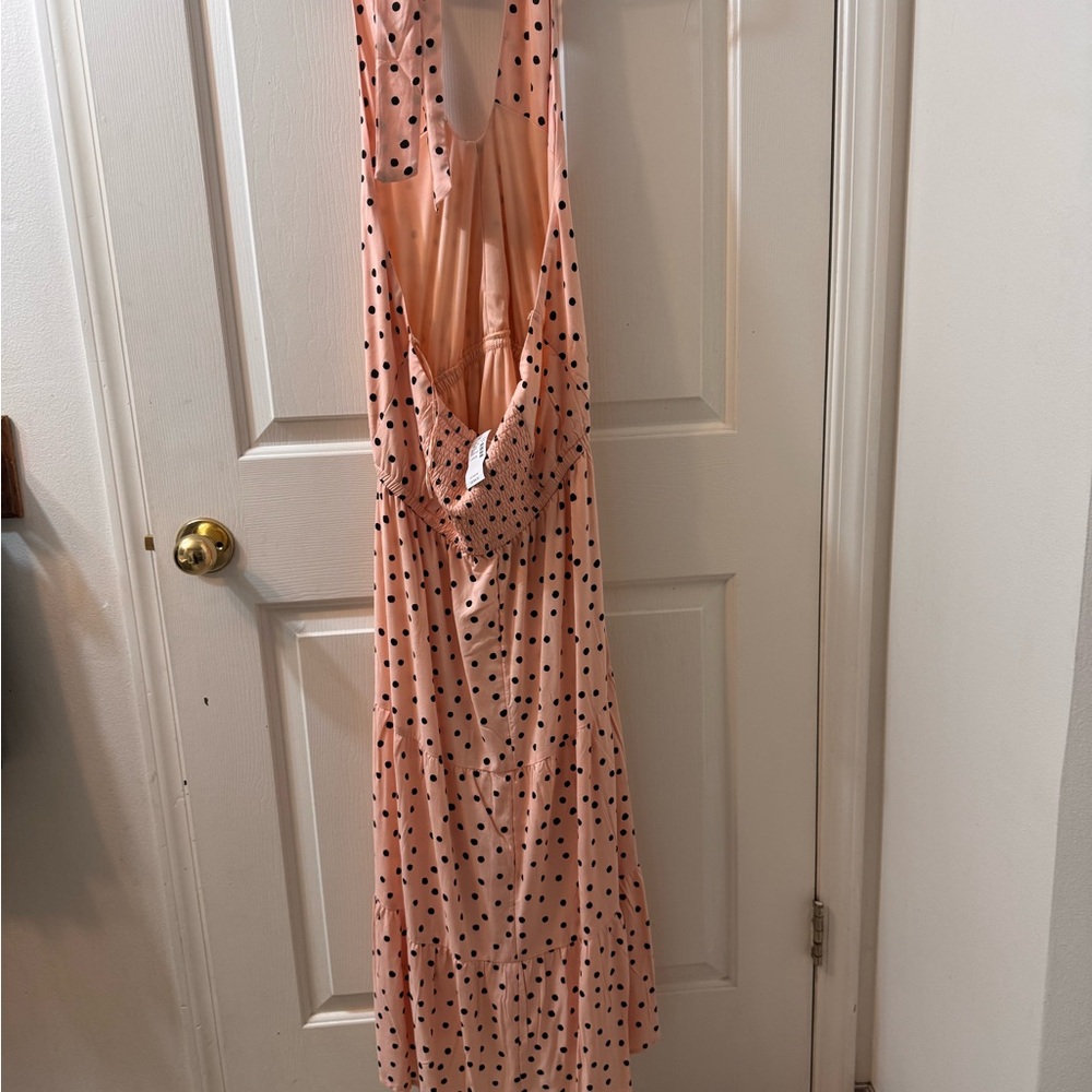 Polka Dot Sleeveless Dress - Peach and Black